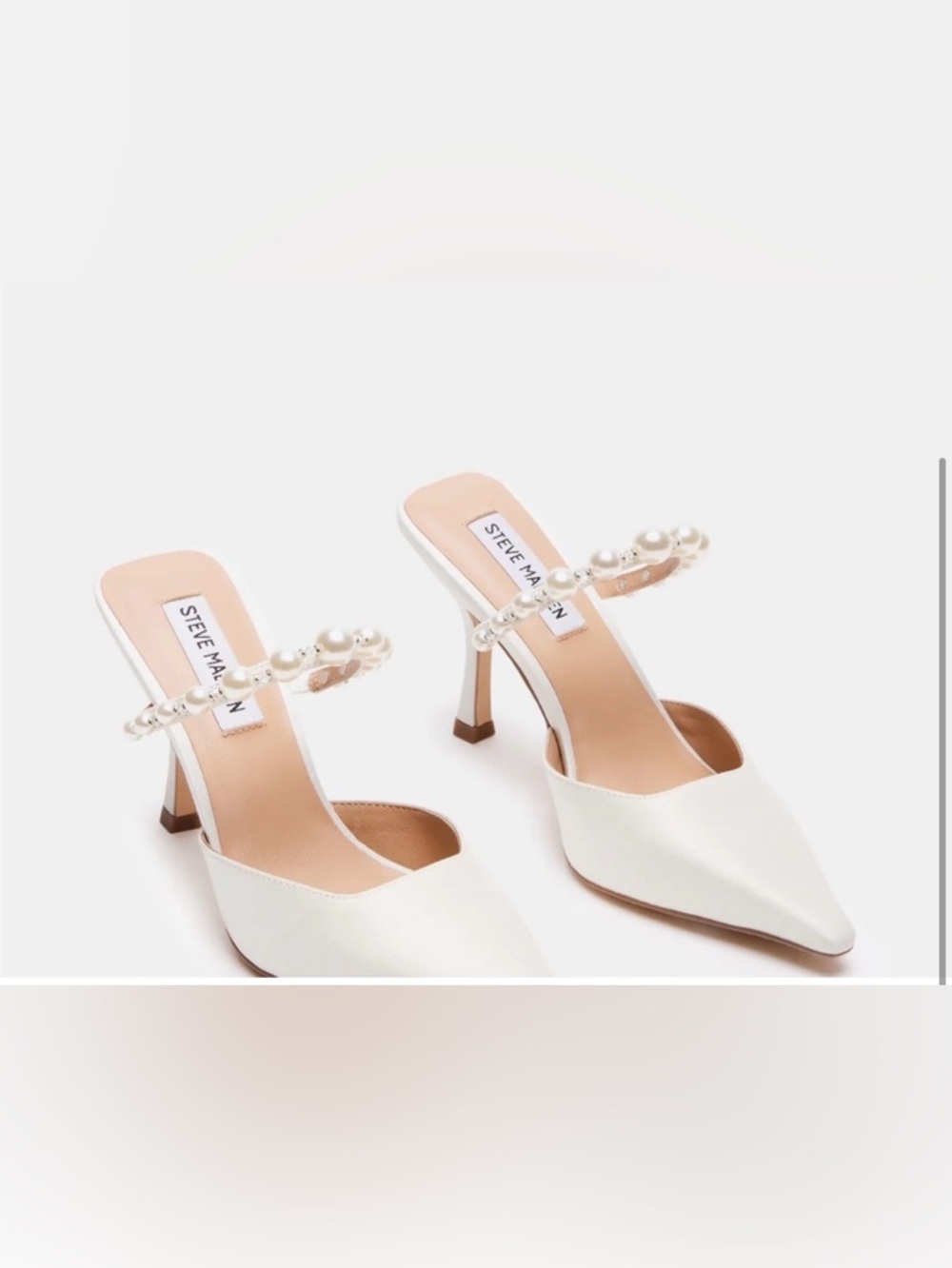 Steve Madden Ivory Pearl-Embellished Heeled Mules